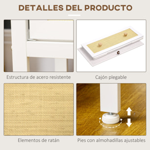 Cómoda Moderna con 6 Cajones de Tela Plegable para Dormitorio Cajonera con Superficie de Ratán PE y Marco de Acero para Salón 120x30x83 cm Blanco