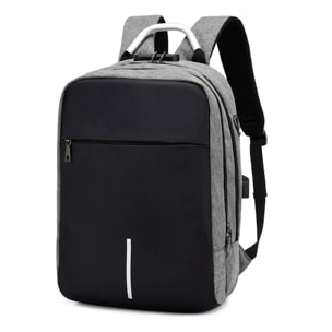 DAM Mochila multi compartimento, porta Laptop 13,3". Capa impermeable. Bloqueo de cremalleras. Toma USB externa. 29x16x43 Cm. Color: Gris
