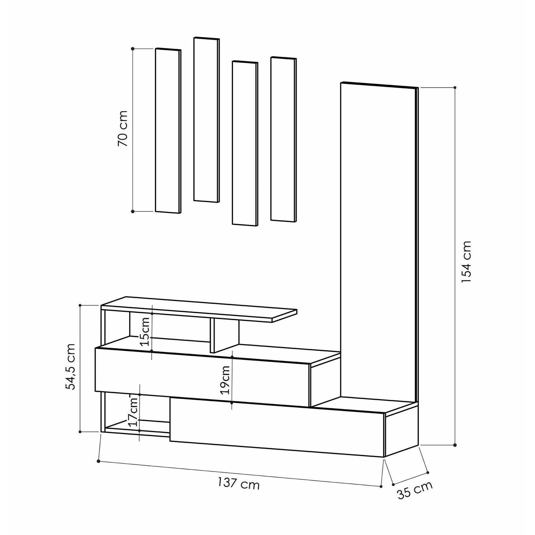 Mobile da ingresso Dmartne, Entratina appendiabiti, Composizione per atrio, Consolle portaoggetti multifunzione, 137x35h55 cm, Bianco e Rovere