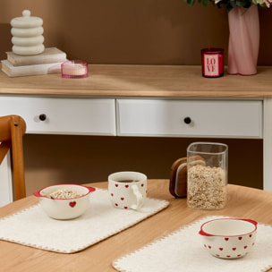 Bol motif coeurs Valentine blanc et rouge