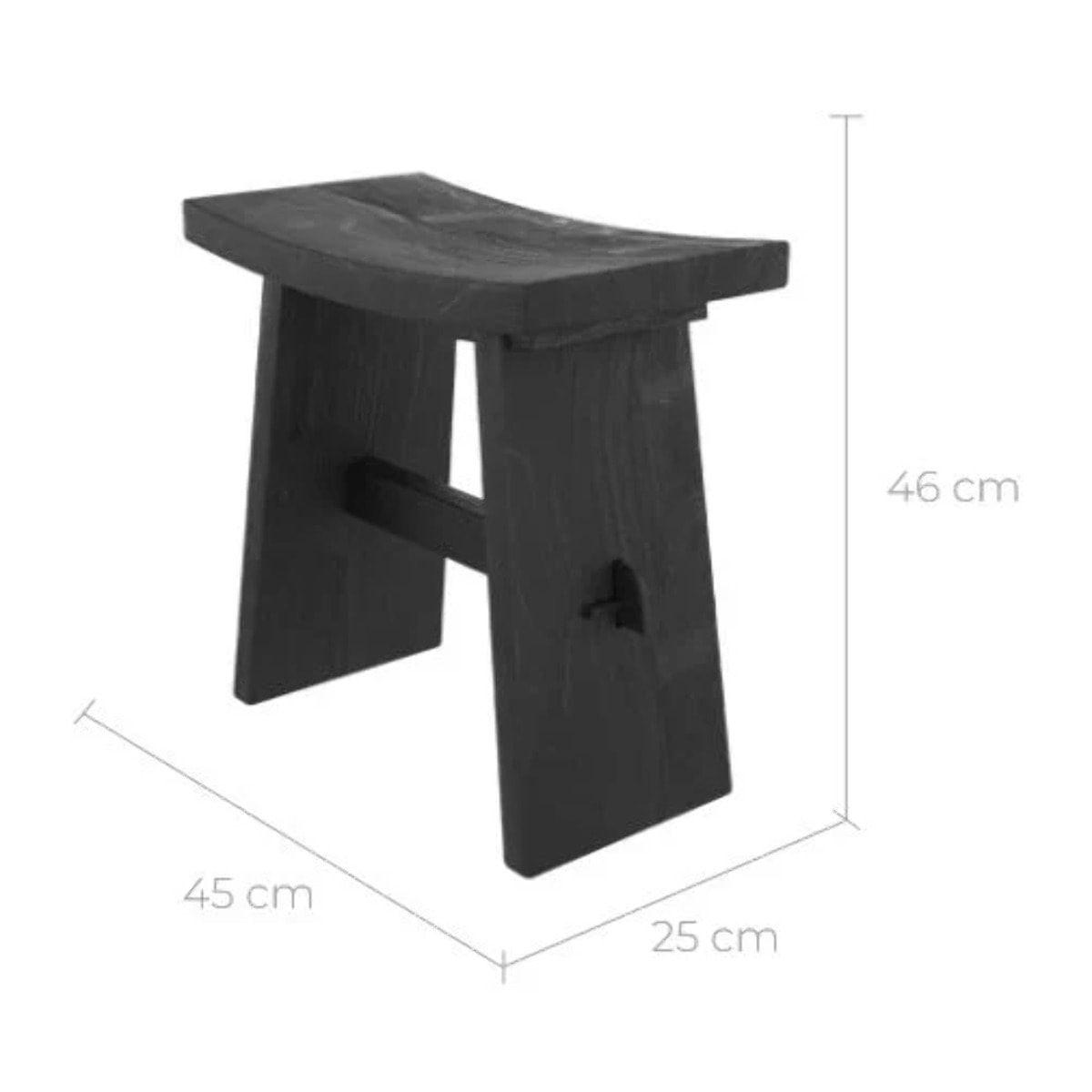 Tabouret en bois de teck recyclé peint en noir - Eka