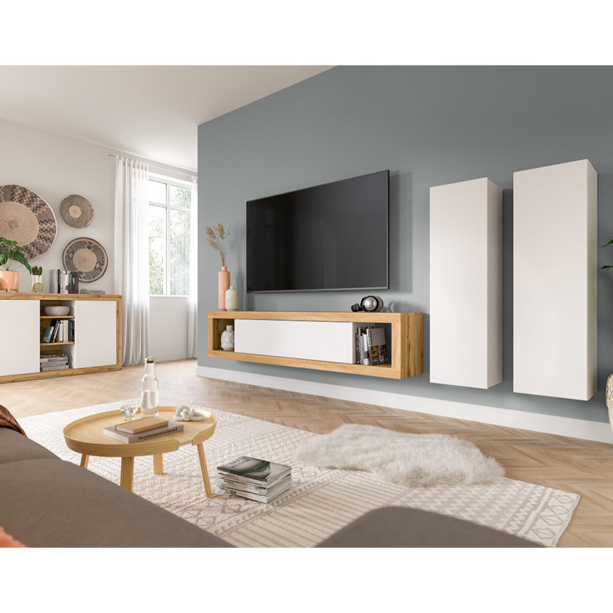 Ethan – 2 armoires murales – blanc - 110 cm - Bois / Blanc