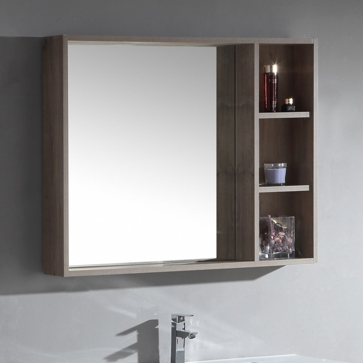 Armoire de toilette miroir 80 cm chêne gris Aquanoma