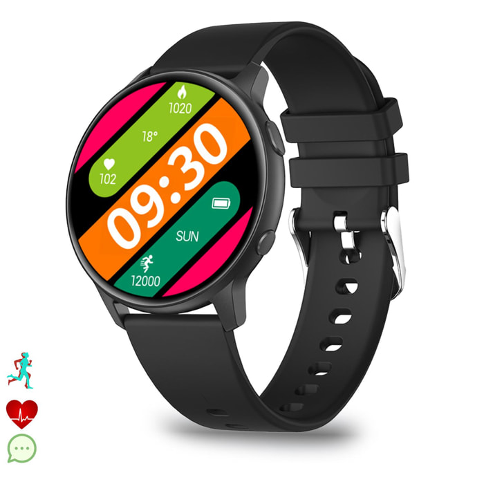 Smartwatch MX1. Con notificaciones, monitor cardiaco, de tensión y O2 en sangre, modos deportivos. Sumergible.