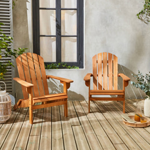 Lot de 2 fauteuils de jardin en bois - Adirondack Salamanca- Eucalyptus. chaises de terrasse rétro. sièges de plage