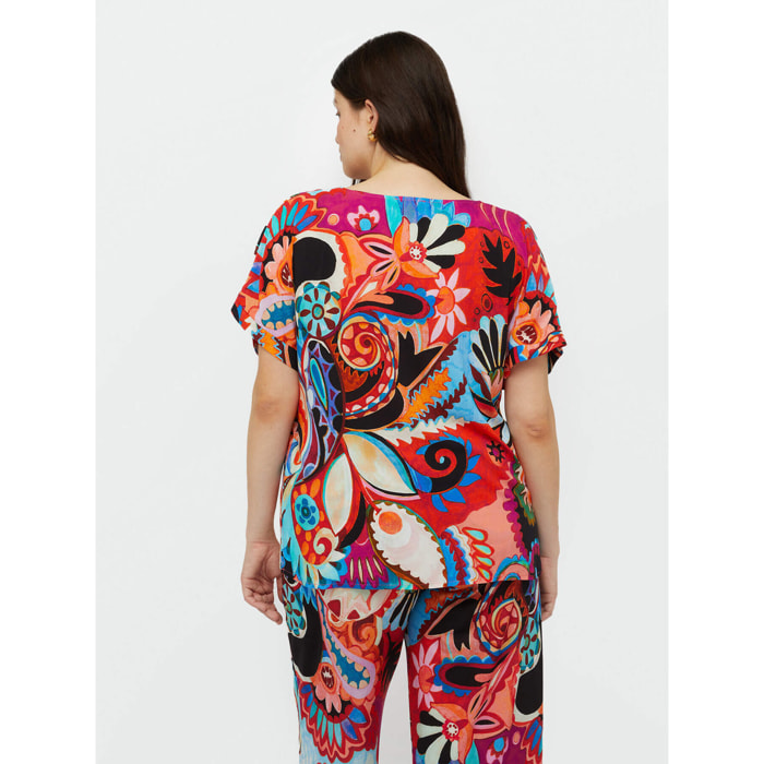Fiorella Rubino - Blusa multicolor con viscosa LENZING™ ECOVERO™ - Fuchsia