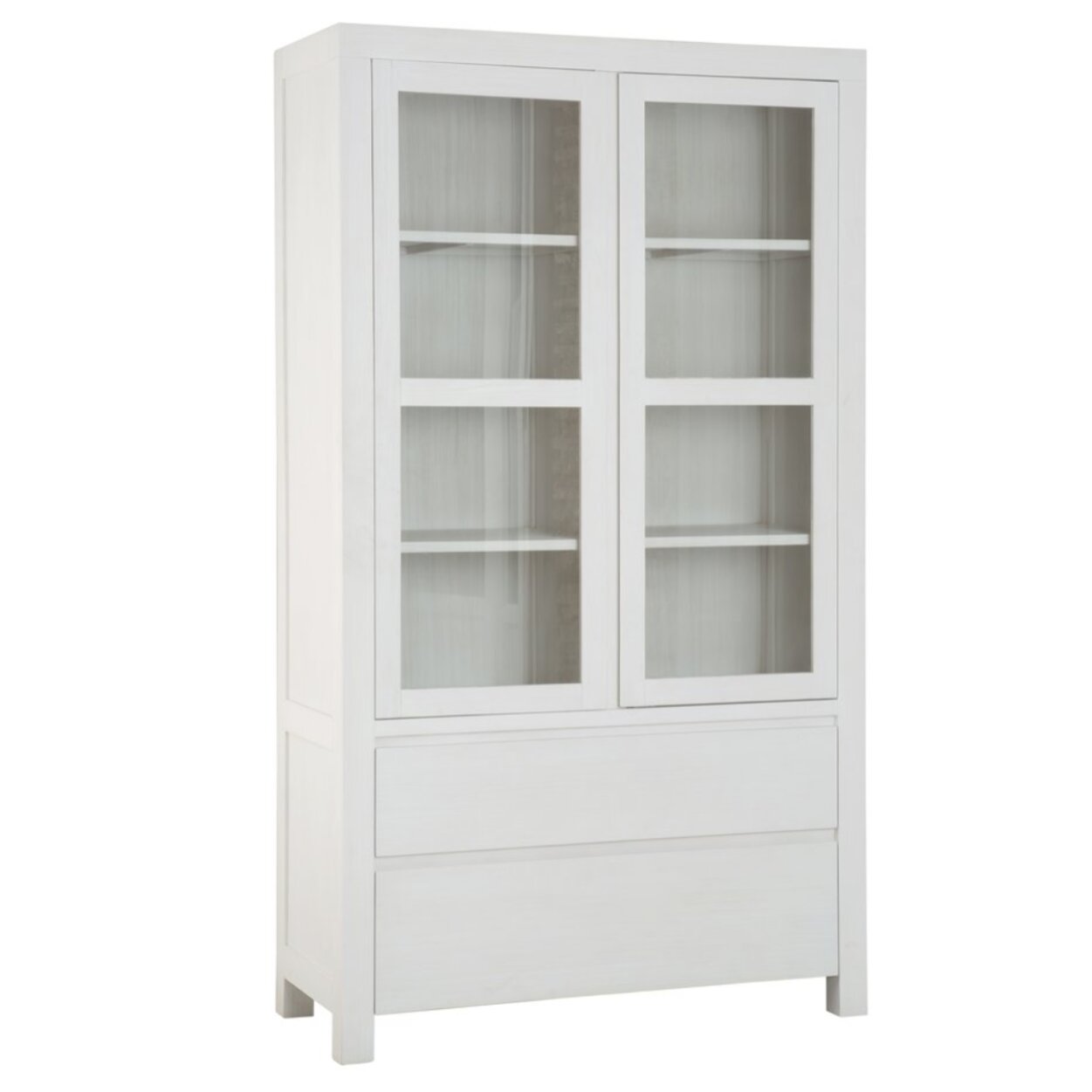 Vitrine Liland -bois massif et panneau de mdf-couleur laqué blanc mat 105 x 185 x 45 cm