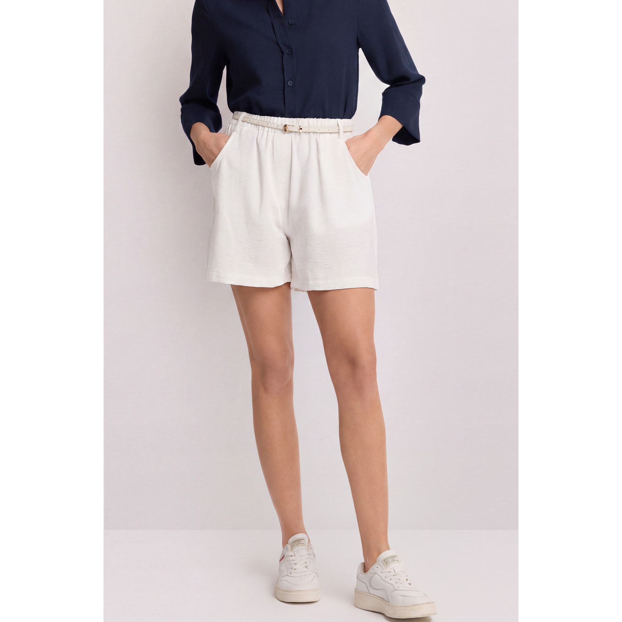 Kocca - Pantaloni corti con cintura Donna, Tinta unita