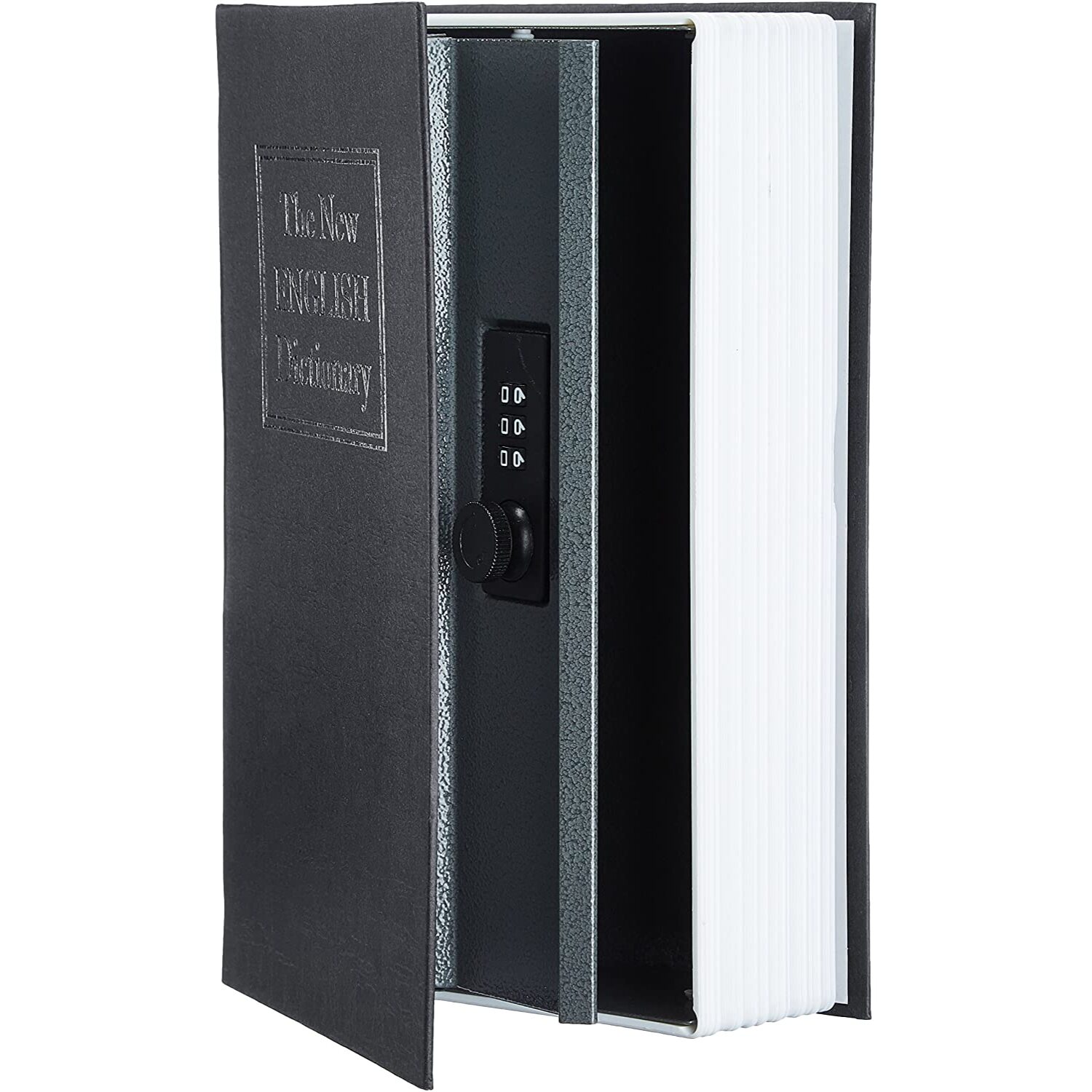 Cassetta Portavalori Cassaforte A Forma Di Libro Dizionario Acciaio Serratura Combinazione 3 Cifre Soldi Gioielli Casa Ufficio 24 x 15.5 x 5.5 Cm Nero