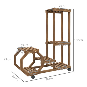 Estantería para Plantas de 5 Niveles Soporte para Macetas de Madera Soporte para Plantas con Ruedas para Interiores y Exteriores 86x30x102 cm Carbonizado