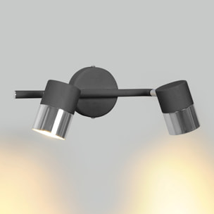 Forlight Focos Cloc Double Negro - Iluminación Moderna para el Hogar, Aluminio Resistente, Personalizable con Bombillas, Diseño Elegante y Funcional, Serie Cloc Double