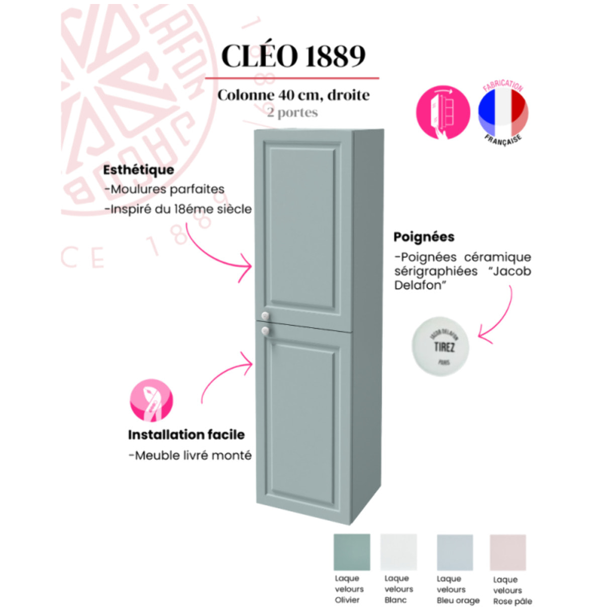Colonne de salle de bain Cléo 1889 bleu orage velours version droite