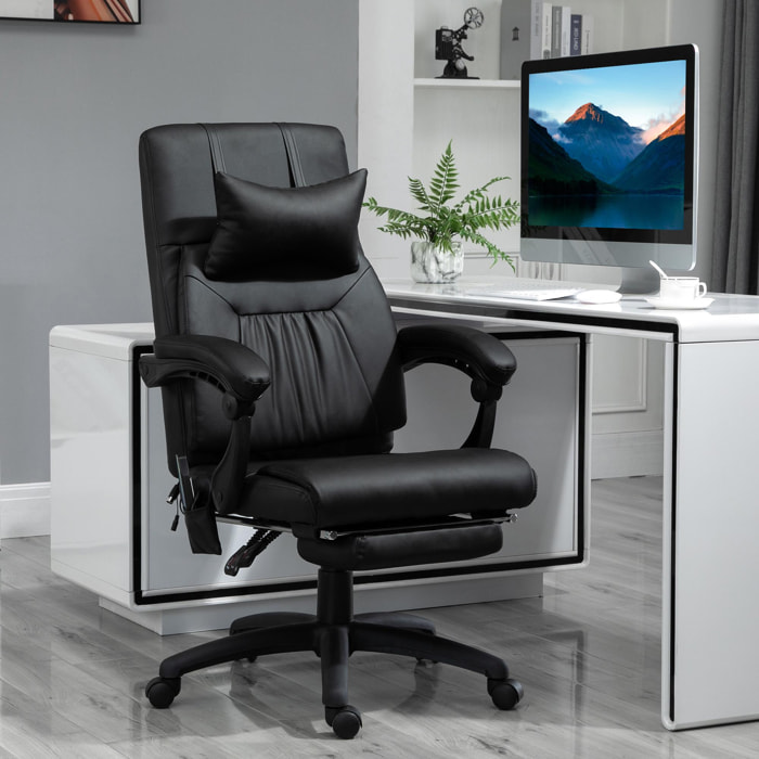 HOMCOM Fauteuil de bureau manager massant hauteur réglable dossier inclinable repose-pied + appui-tête 68 x 79 x 104-112 cm noir