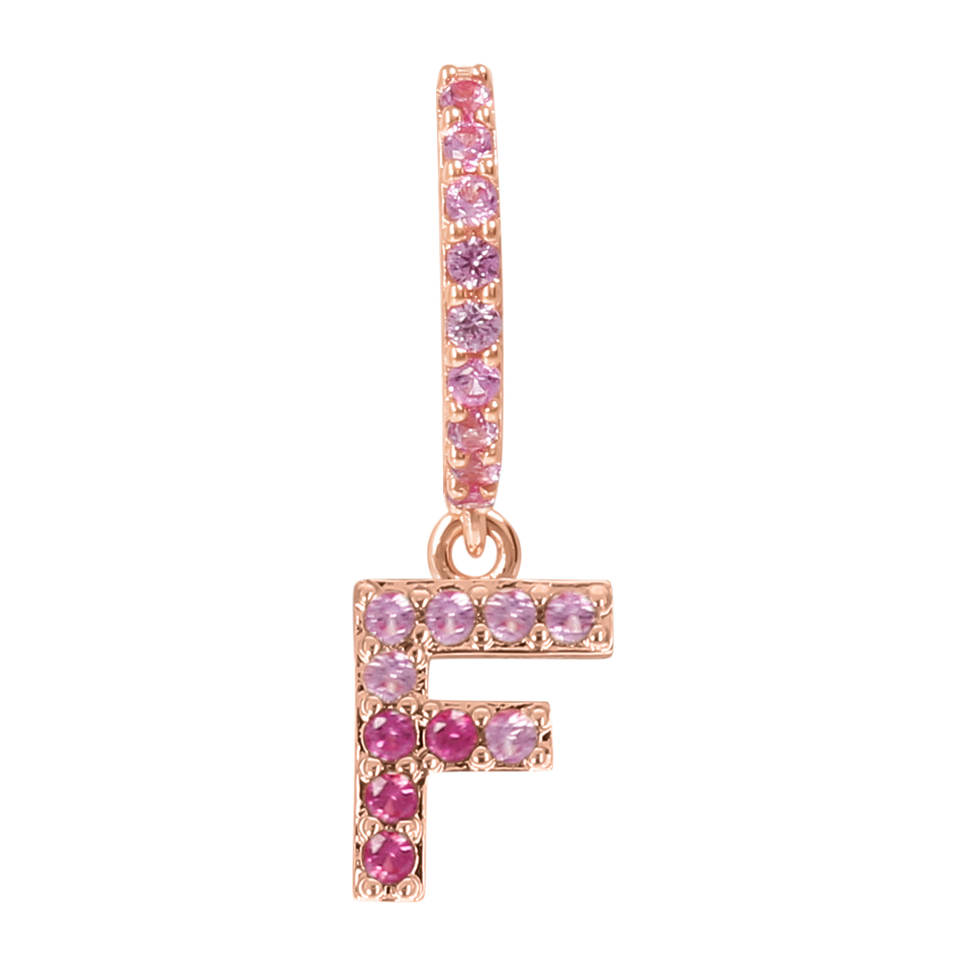 Orecchino Pendente con Lettera F in Pavé di Cubic Zirconia Rosa
