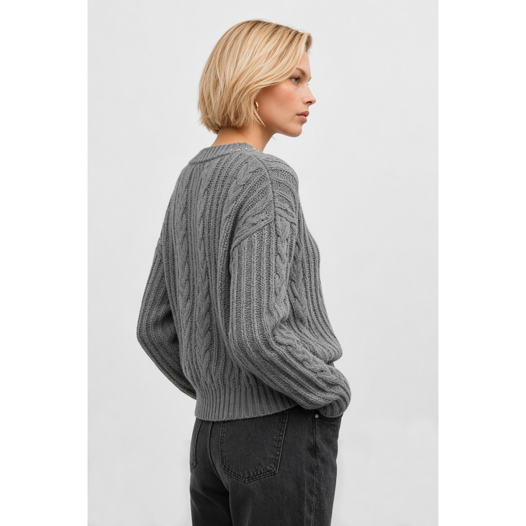 Kocca - Maglia donna misto lana a trecce con girocollo decorato Donna