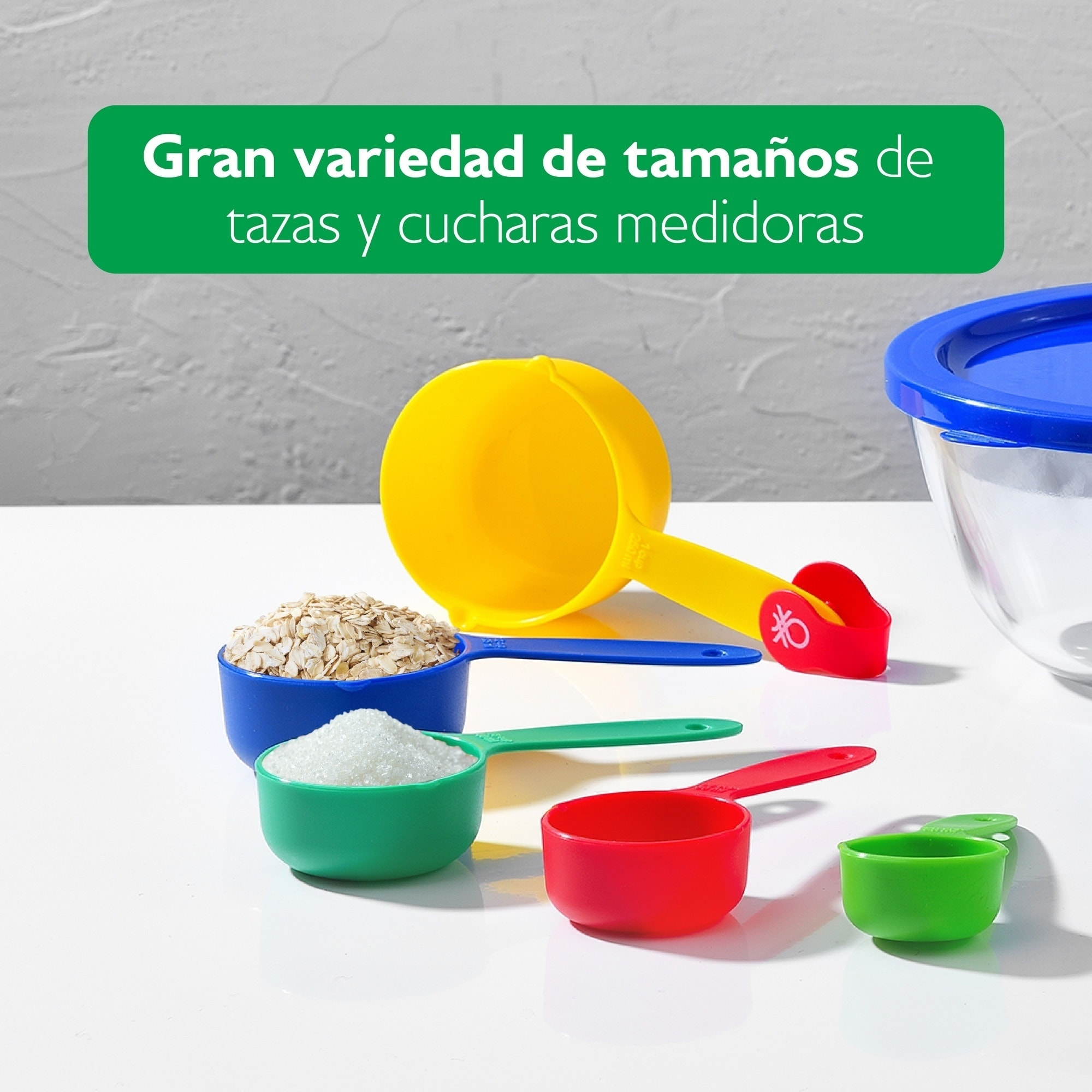 Set 14 piezas para repostería (bol + cuchara + espátula + batidor + 5 tazas de medición + 5 cucharas medidoras), Benetton