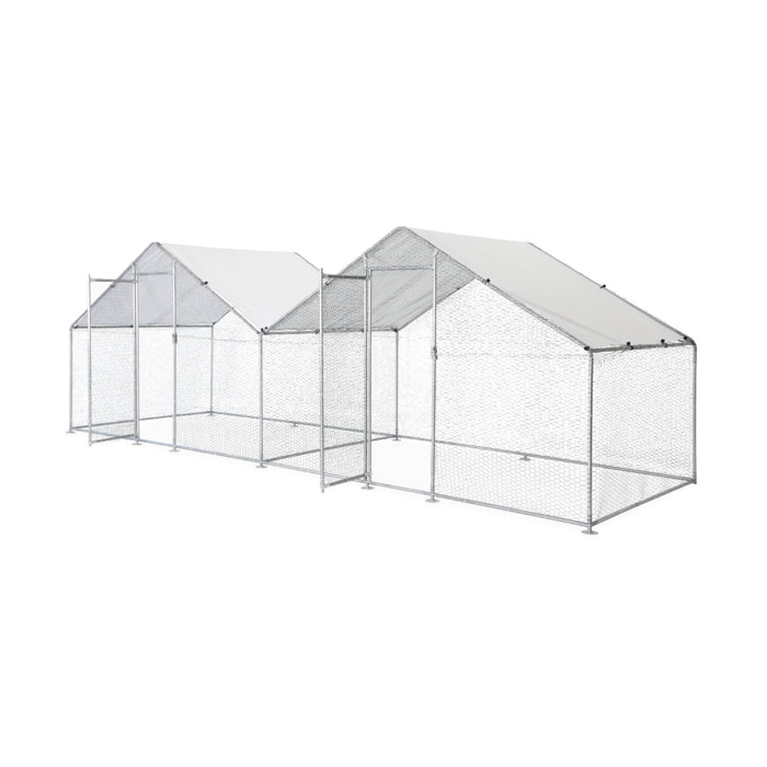 Enclos pour poulailler 2x6m² - Babette - Volière en acier galvanisé. bâche de toit imperméable et anti UV. porte avec loquet. enclos pour animaux 6x2m