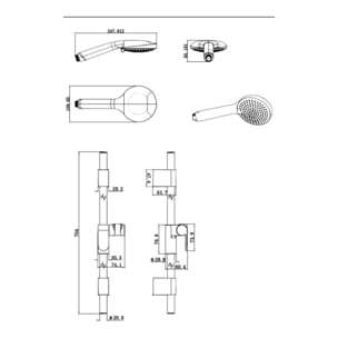 Set de douche style industriel - 3 fonctions, débit 7 l/min - tuyau flexible 70 cm, garantie 5 ans - noir mat
