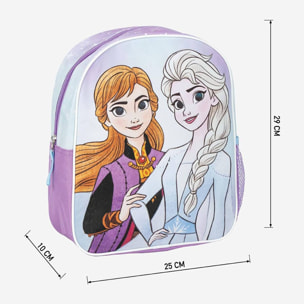 Mochila infantil escolar de frozen - color azul - 25x20x29 cm - fabricada en poliéster - con cierre de cremallera - estampado de elsa y anna