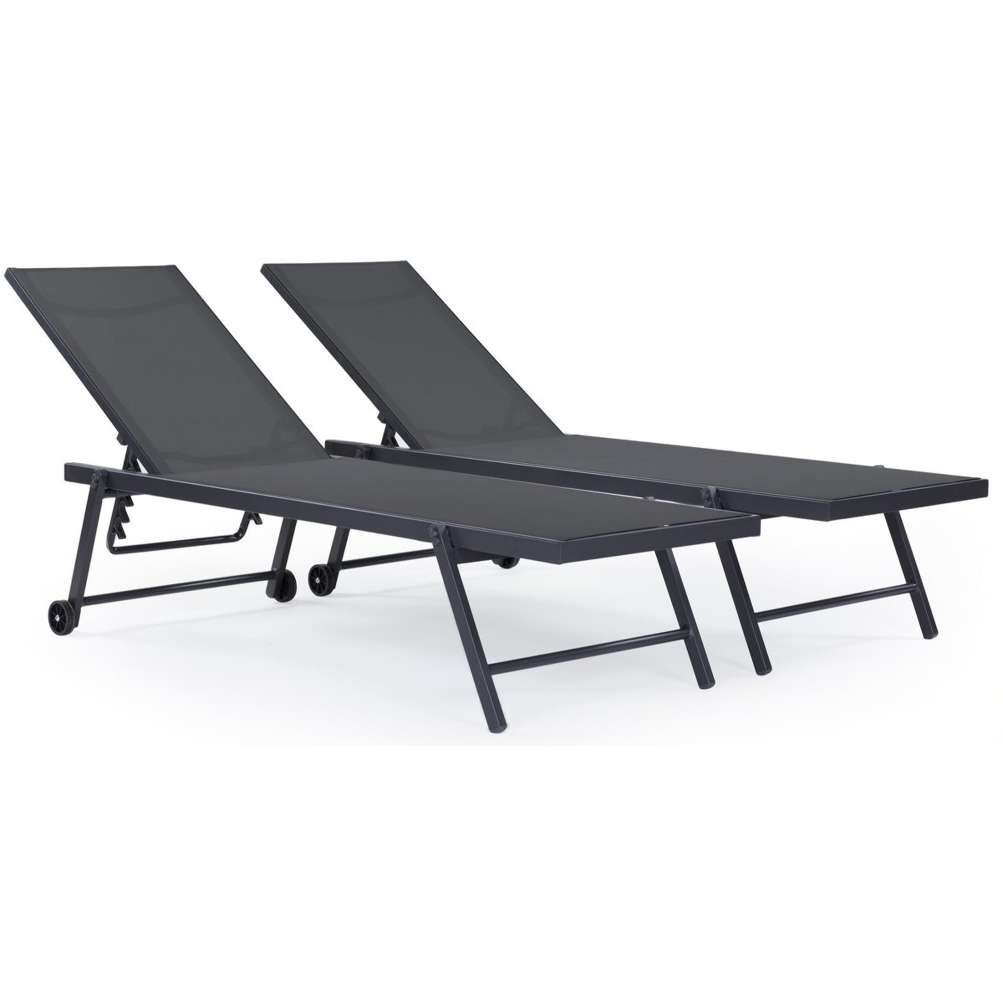 Lot de 2 bains de soleil textilène aluminium "Jolia" - Gris foncé