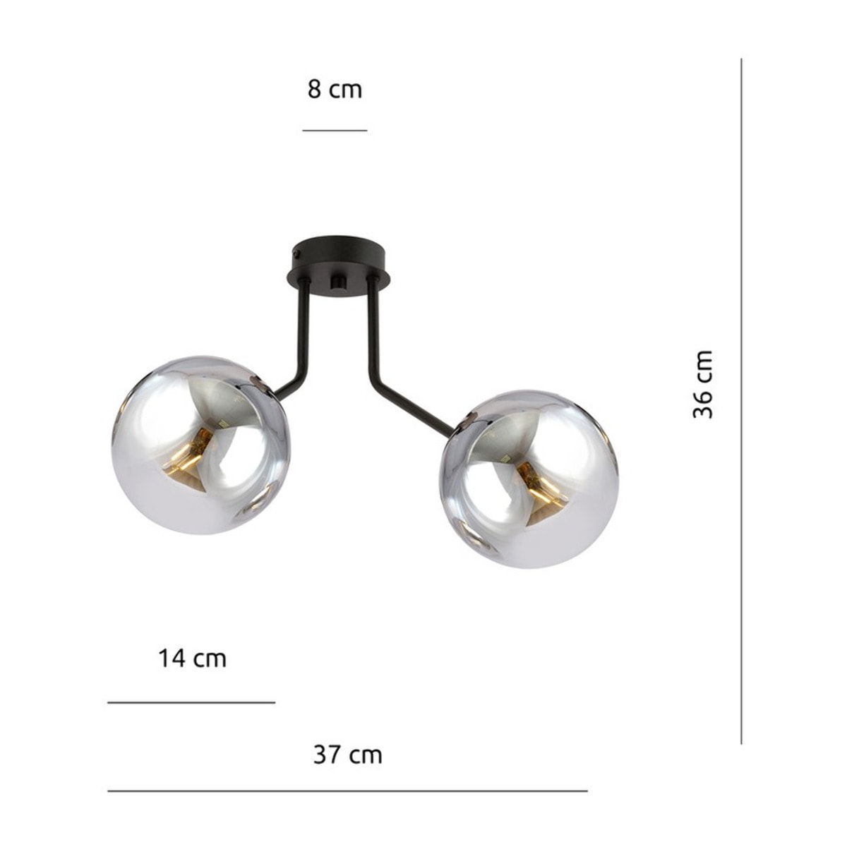 Lampada a sospensione NOVA con sfere in vetro grafite e metallo nero