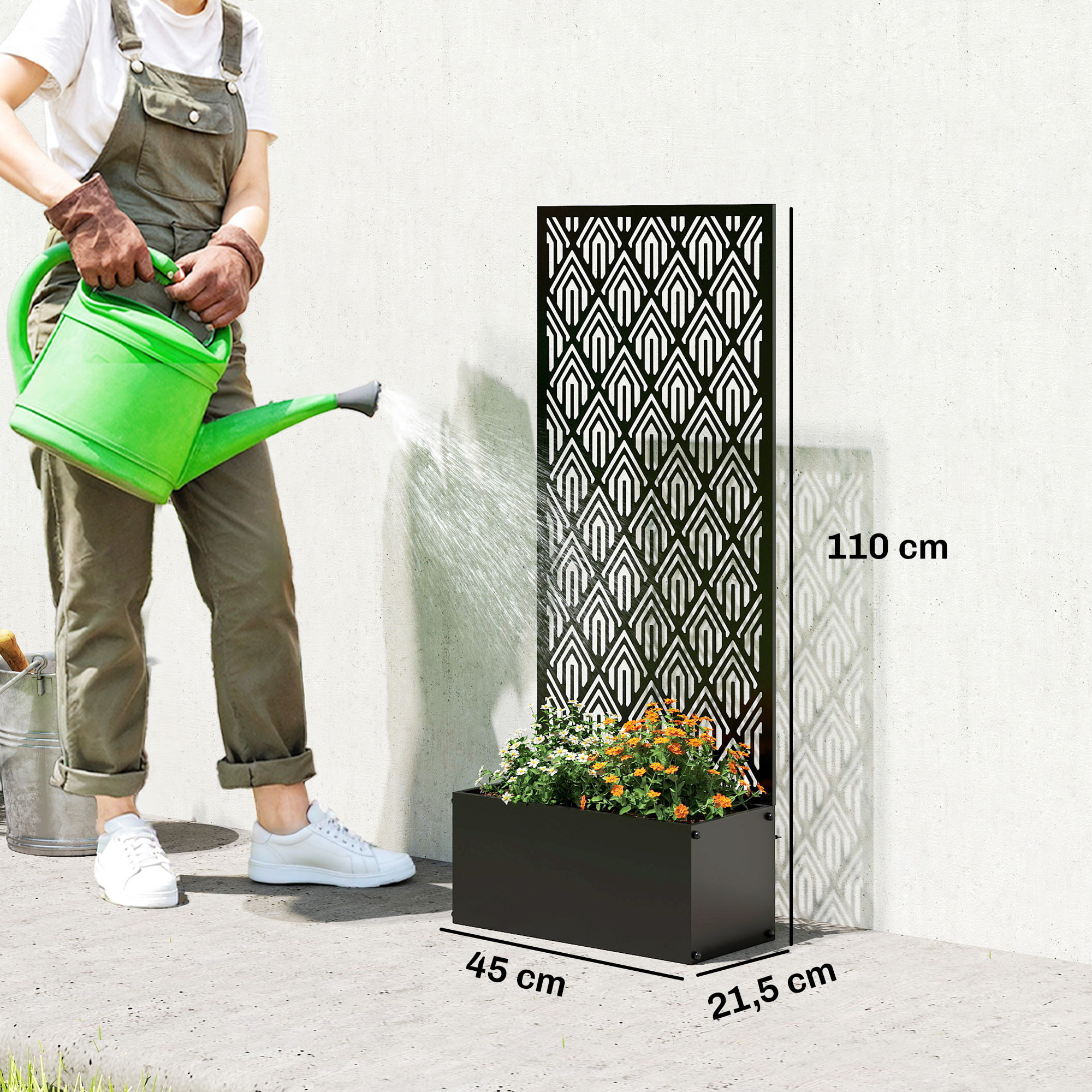 Jardinière avec treillis haut design graphique - jardinière métal époxy noir