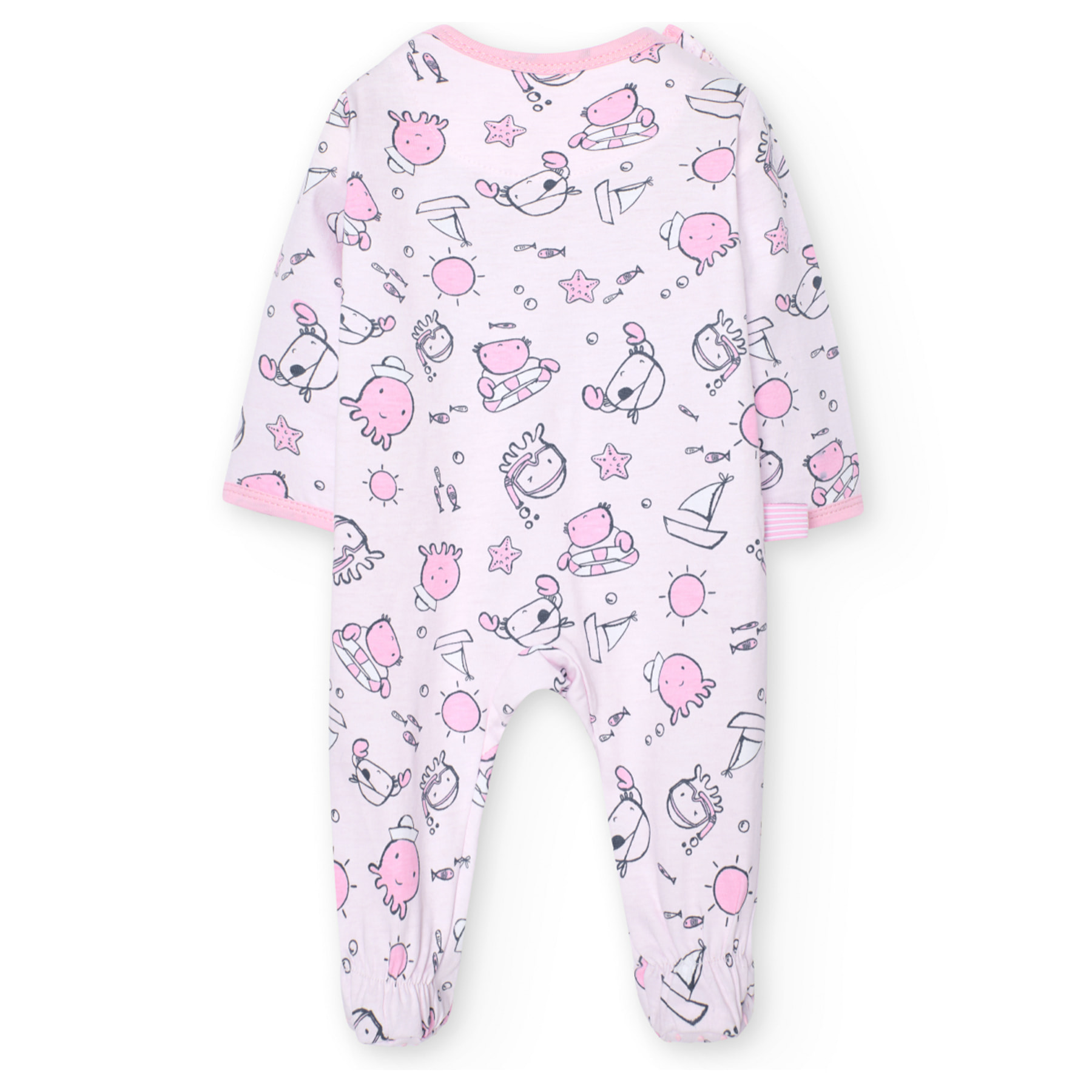 Pelele estampado recién nacido, algodón, rosa, mangas largas