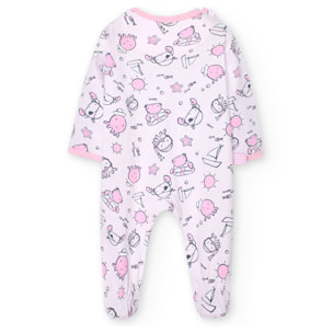 Pelele estampado recién nacido, algodón, rosa, mangas largas