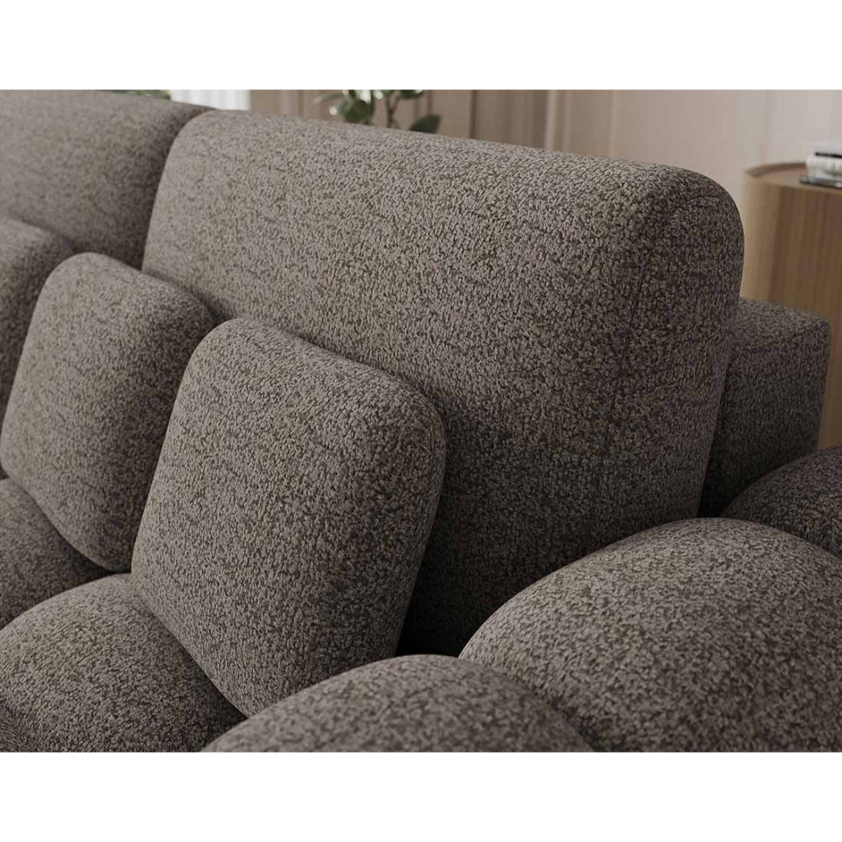 Dorian - Canapé droit 3 places bubble convertible avec coffre en tissu bouclette - Gris