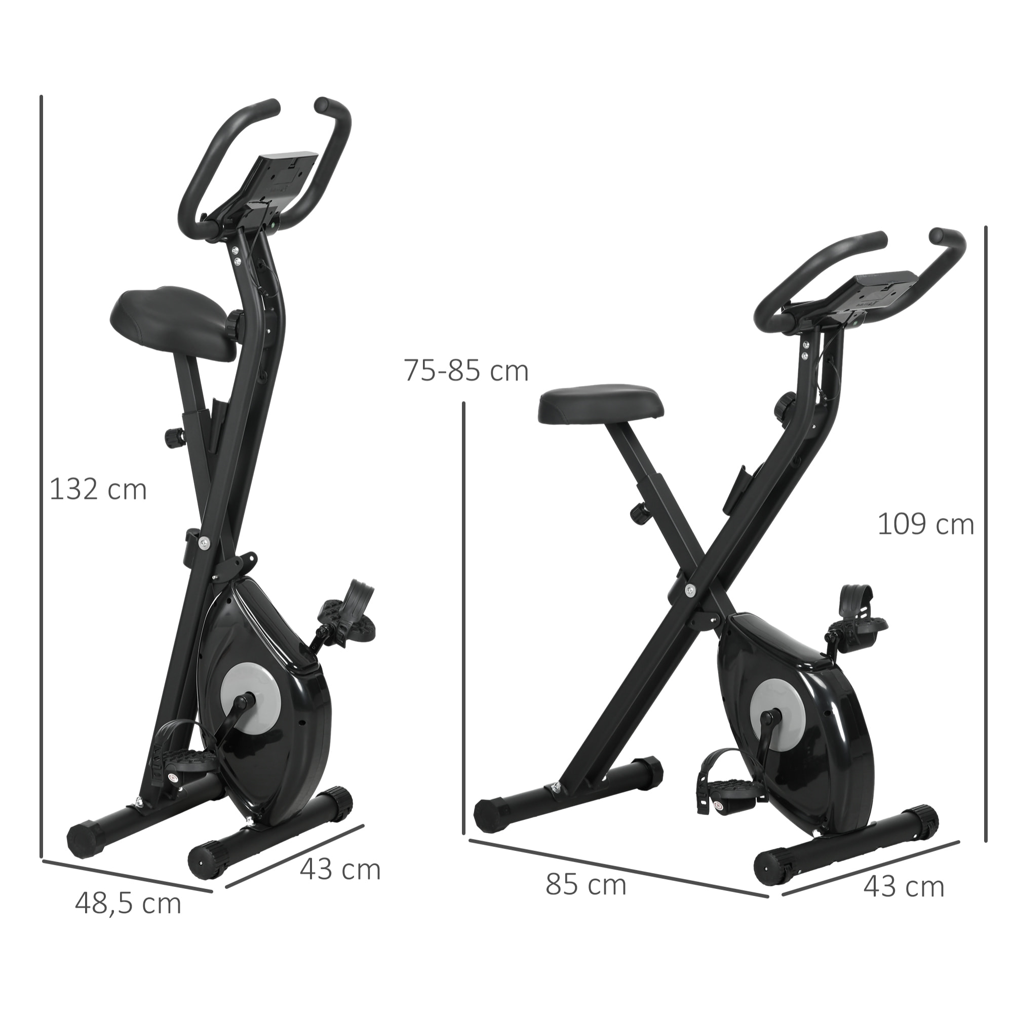 Bicicleta Estática Plegable con 8 Niveles de Resistencia Magnética Bicicleta de Ejercicio Fitness con Pantalla LCD y Asiento Regulable para Casa Oficina 43x85x109 cm Negro