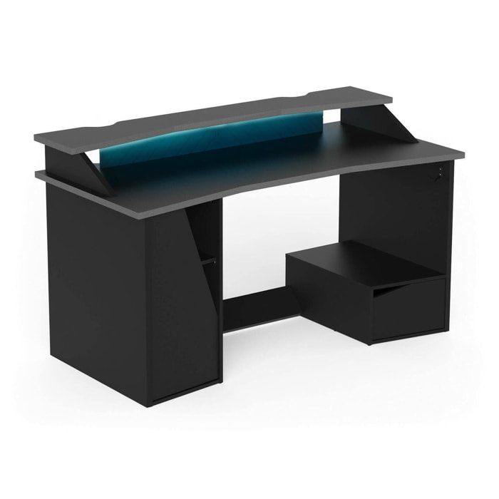 Scrivania Arsoli, Scrittoio da gaming, Tavolo per ufficio porta PC, Piano di lavoro, 160x76 h92 cm, Nero