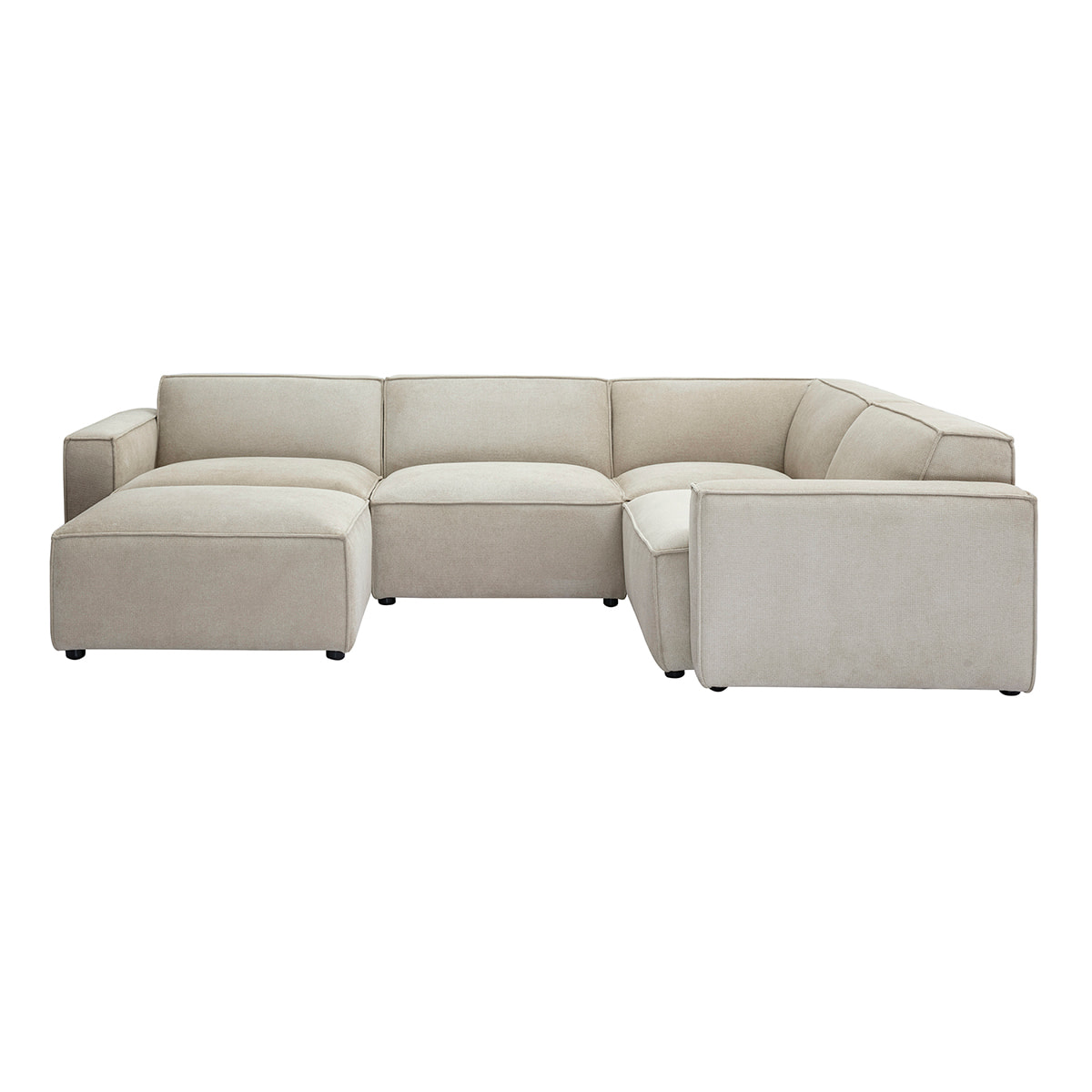 Canapé d'angle modulable 5 places et pouf en tissu effet velours texturé beige SPLIT