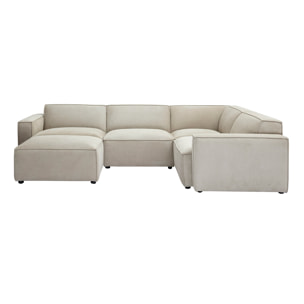 Canapé d'angle modulable 5 places et pouf en tissu effet velours texturé beige SPLIT