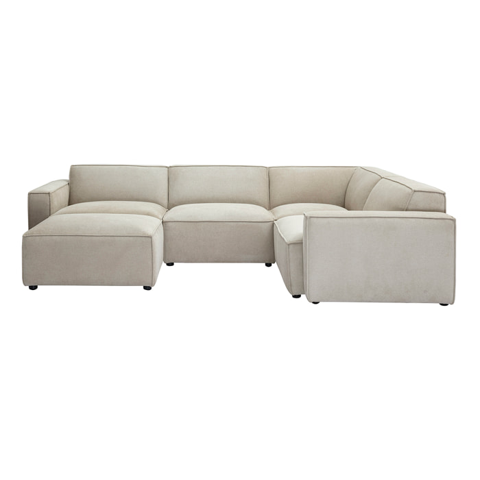 Canapé d'angle modulable 5 places et pouf en tissu effet velours texturé beige SPLIT