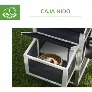 Gallinero para Exterior Gallinero de Madera Jaula Grande para 3-6 Gallinas con Ponedero Techo Asfáltico Bandeja Extraíble y Rampa 297,5x68x118 cm Gris y Blanco