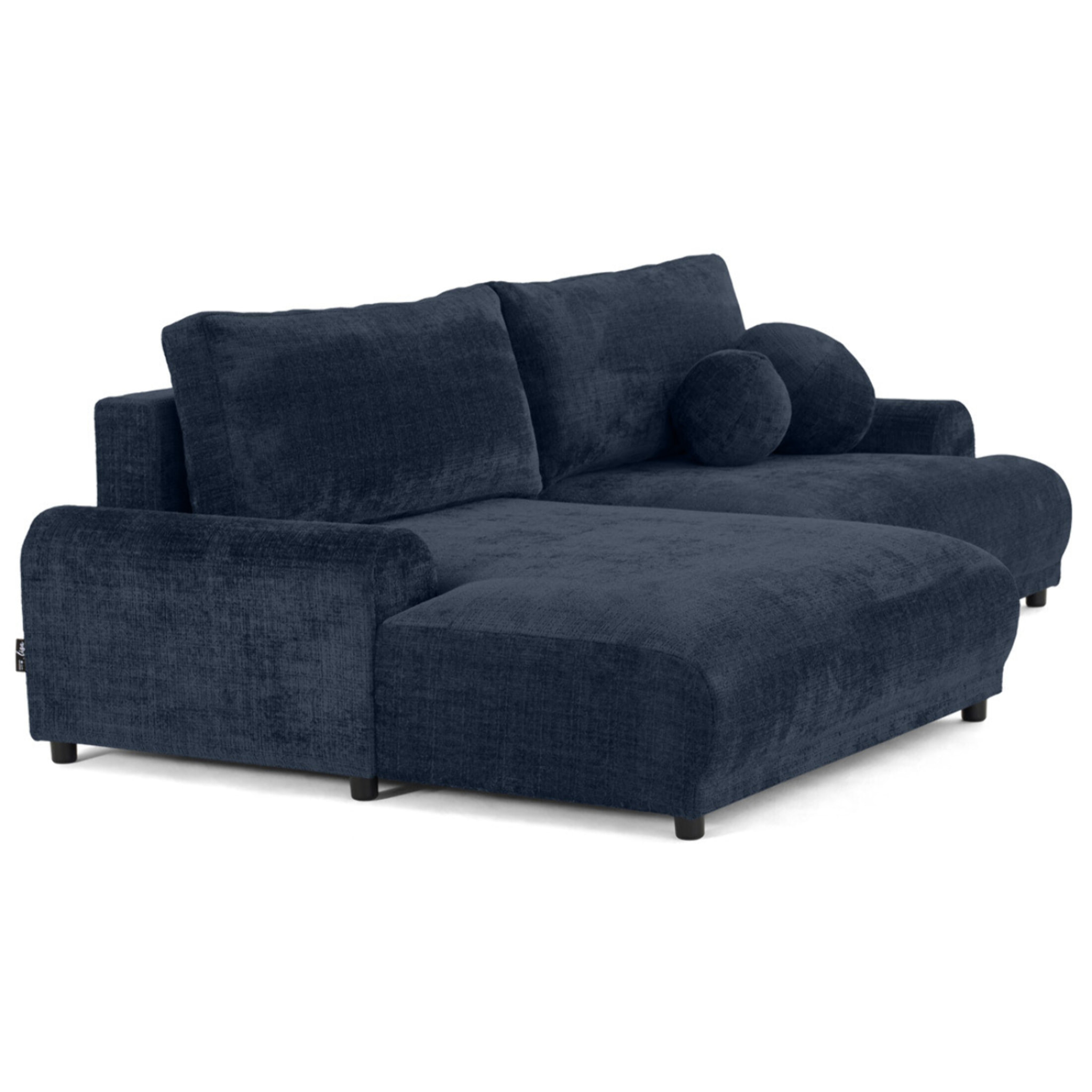 Nelly - canapé d'angle gauche 4 places convertible avec coffre en velours texturé - Bleu