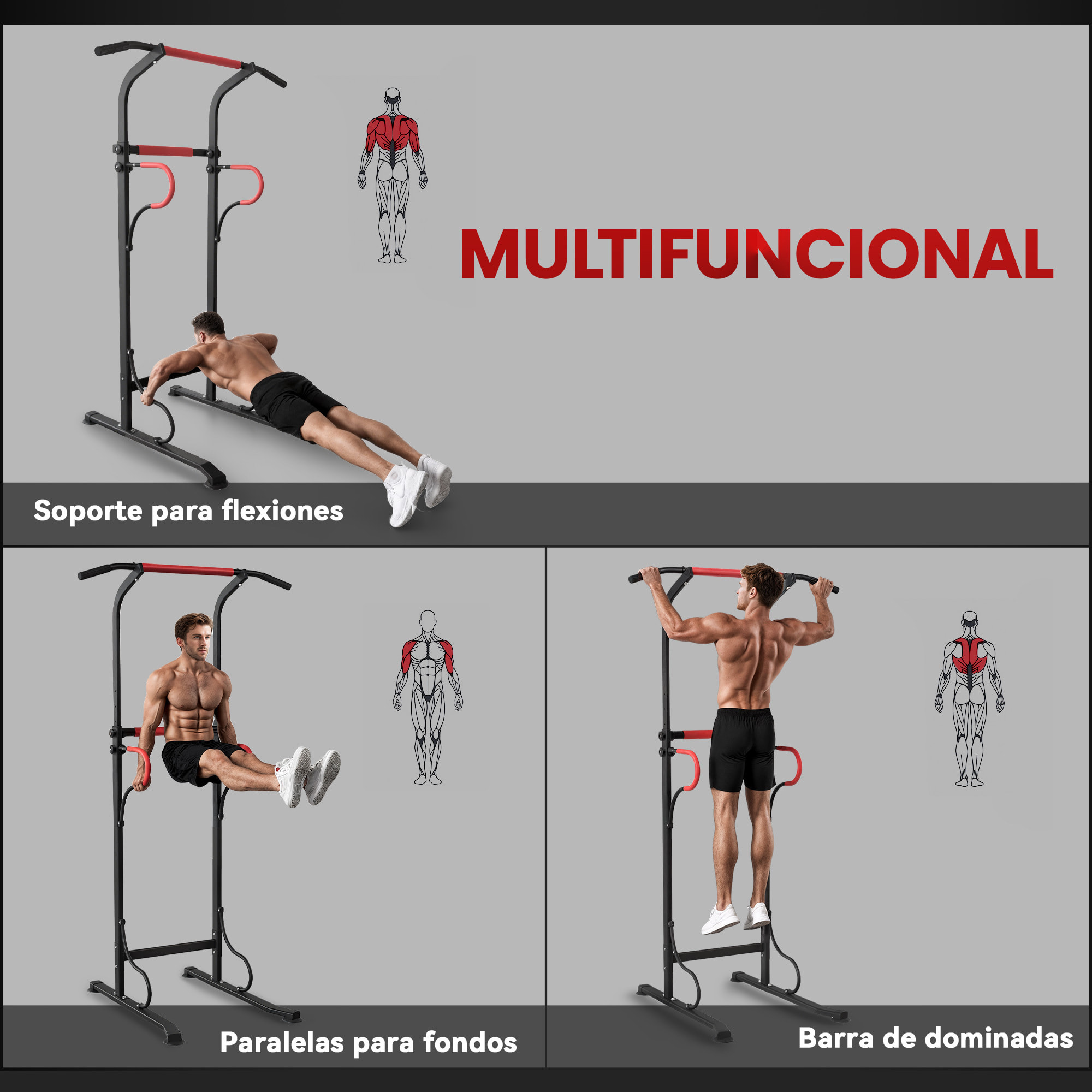 Barra de Dominadas Altura Regulable, Estación de Fondos Resistente para Gimnasio en Casa, Máquina Dominadas Multifuncional, para Entrenamiento de Fuerza