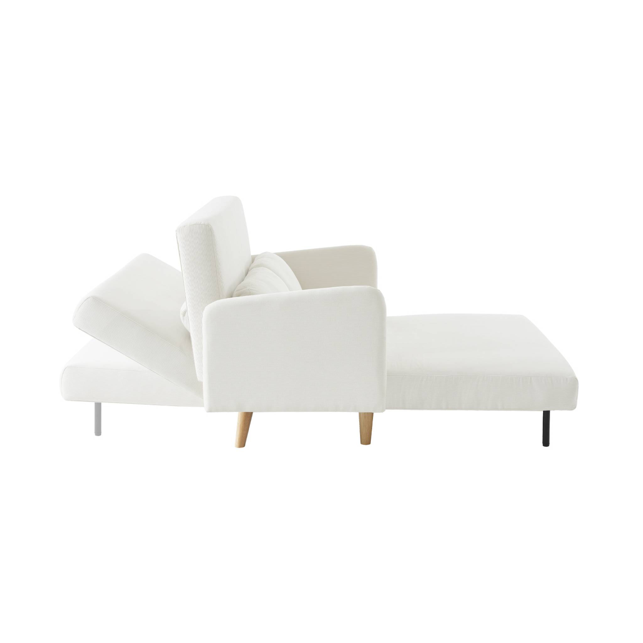 Canapé convertible 2 places scandinave velours côtelé blanc - Panam - pieds bois. banquette. dossier inclinable