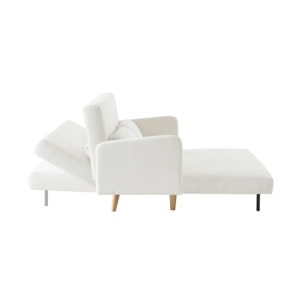 Canapé convertible 2 places scandinave velours côtelé blanc - Panam - pieds bois. banquette. dossier inclinable