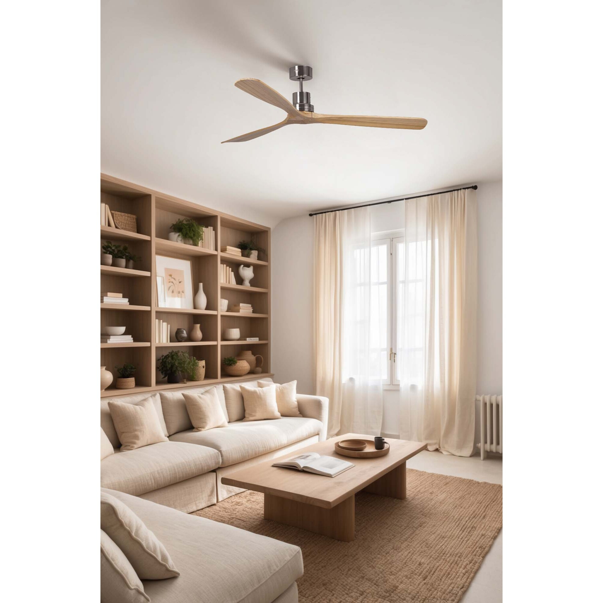 LANTAU XL Ventilador de techo níquel mate/pino