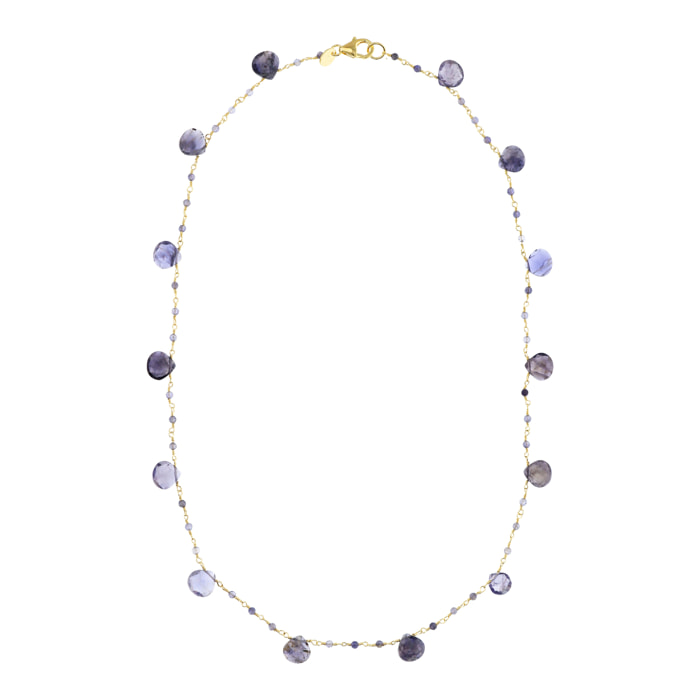 Collana Girocollo Rosario placcata Oro Giallo 18Kt con Ciondoli in Iolite Viole Sfaccettata