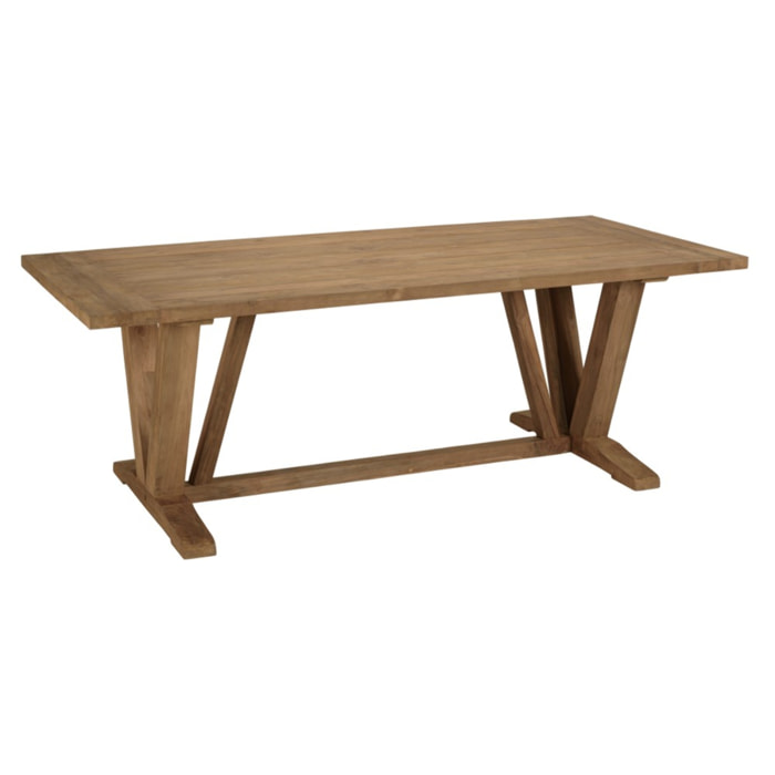 KALLY - Table à manger jardin 220x100cm teck recyclé pieds en V inversé