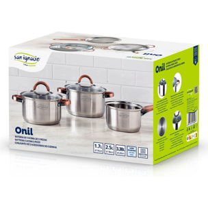 Batería de cocina 10pc en acero inox 2xø16cm 2xø18cm 2xø20cm con tapas san ignacio