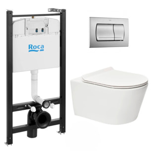 Pack Bâti-support Roca Active + WC sans bride SAT Brevis + plaque chrome mat (RocaActiveBrevis-2DE)