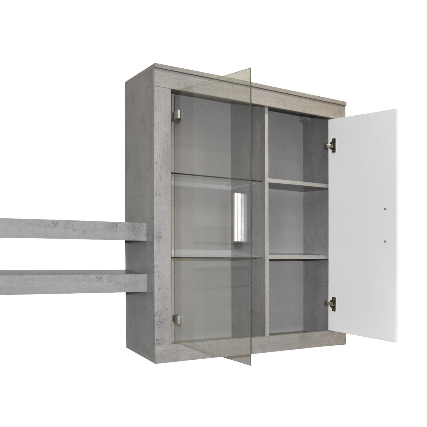 Parete Attrezzata Da Soggiorno Salotto Moderna Con Ante Mensole Vani A Giorno Vetrinetta Mobile TV Design Moderno 293x193x50 Cm Bianco Grigio Cemento