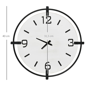 HOMCOM Reloj de Pared Silencioso de Ø40 cm Reloj de Pared de Metal y Madera con Funciona con Pilas sin Tictac Estilo Moderno Decoración para Salón Dormitorio Oficina Blanco