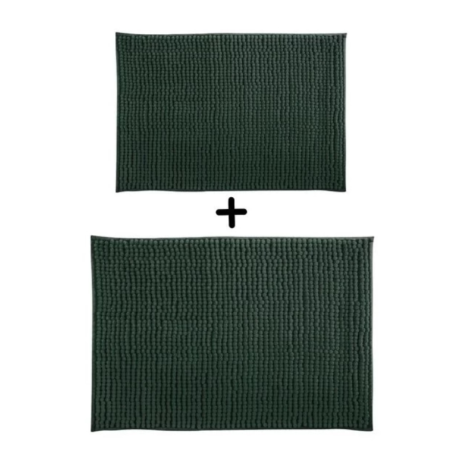 Lot de 2 Tapis de bain Microfibre CHENILLE Vert Foncé 40x60 et 60x90cm MSV