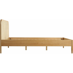 Lit adulte avec tête de lit en bois massif et cannage - LEONIE