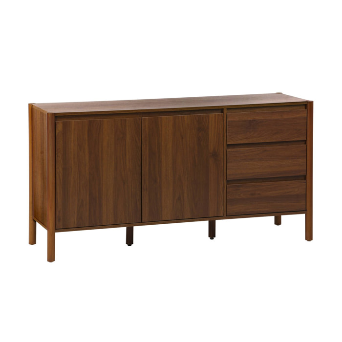 Buffet décor bois 2 portes 3 tiroirs 150cm noyer - 150 x 42 x 78.5 cm - Harmony