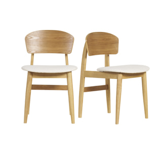 Chaises scandinaves en bois clair et tissu effet laine bouclée blanc (lot de 2) ELION